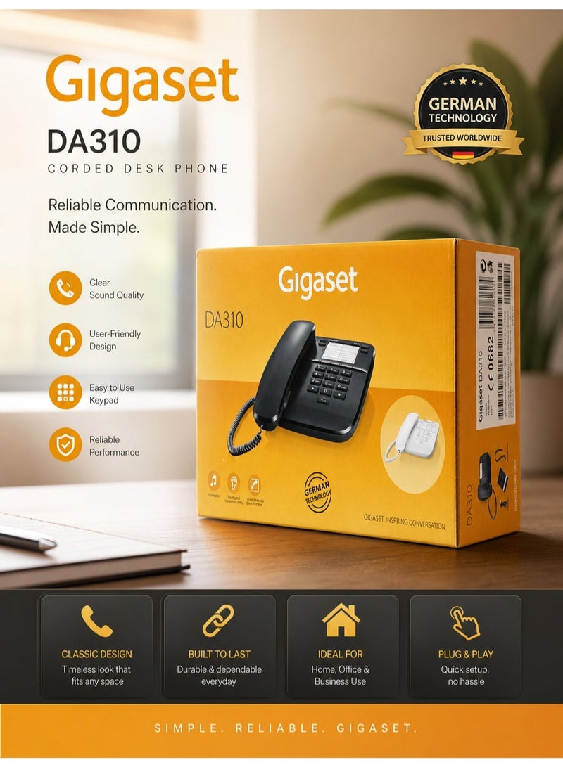 Gigaset DA310 Corded Desktop & Wall Mount Telephone | German Technology Analog Landline Phone with Speed Dial, Direct Keys, Mute, Hearing Aid Compatibility, and Adjustable Handset Volume - Image 2