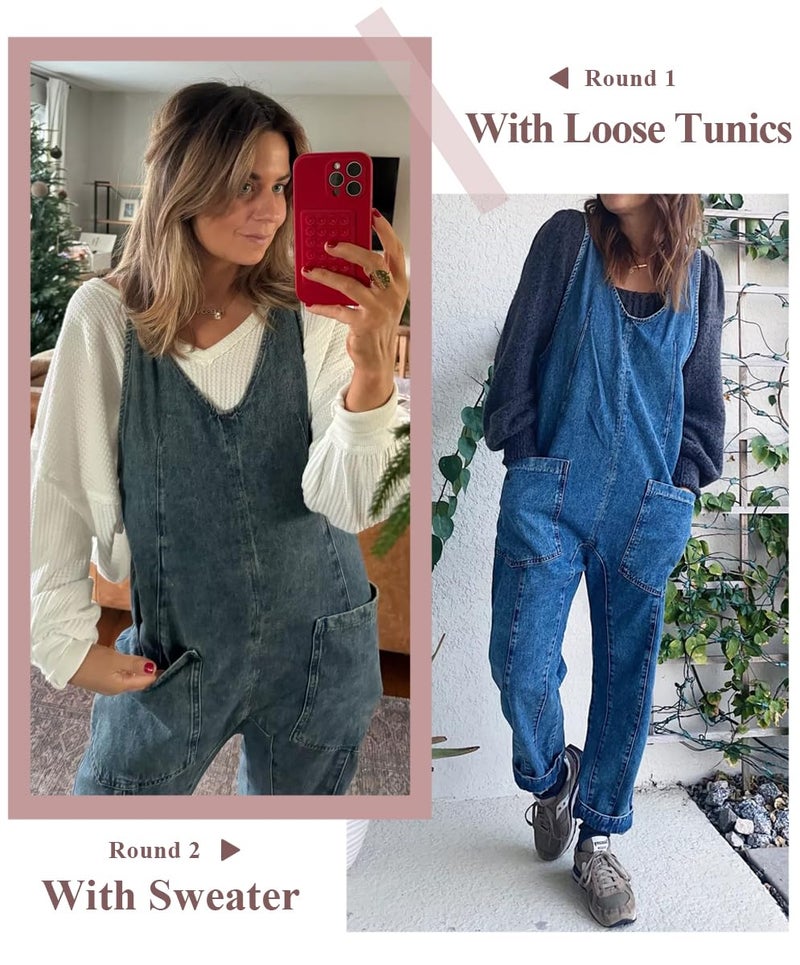 PLNOTME Women's Denim Overall Jumpsuits Sleeveless V Neck Adjustable Straps Jeans Long Pants Rompers - Image 3