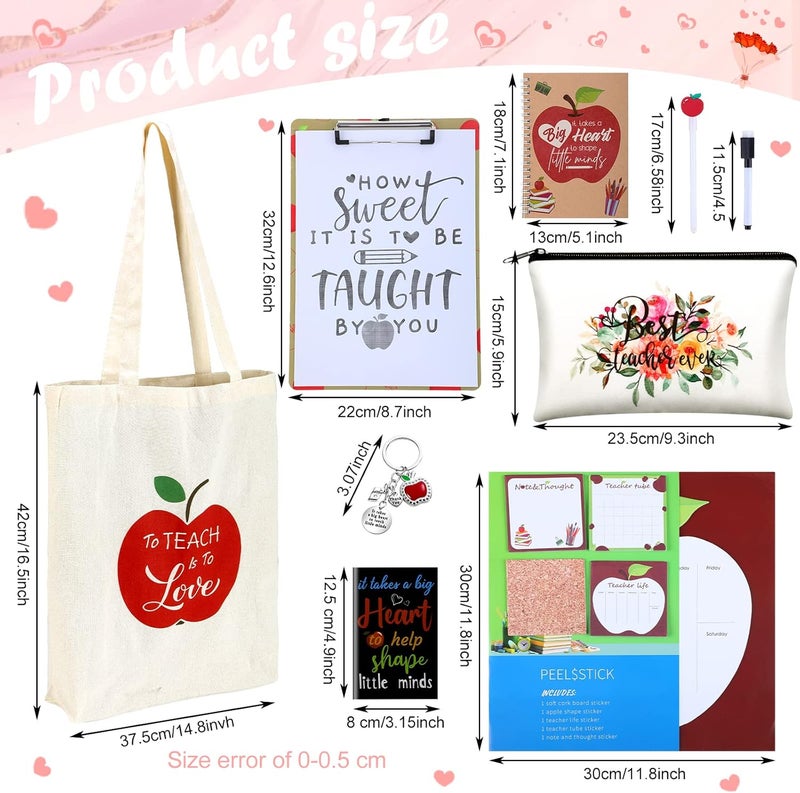 Spiareal Spiareal 19 Pcs Christmas Teacher Appreciation Gift Bulk for Women Including Cosmetic Bag Tote Bags Writing Pads Apple Shaped Pens Sticky Notes Keychain Pushpin Markers Pen from Students - Image 2