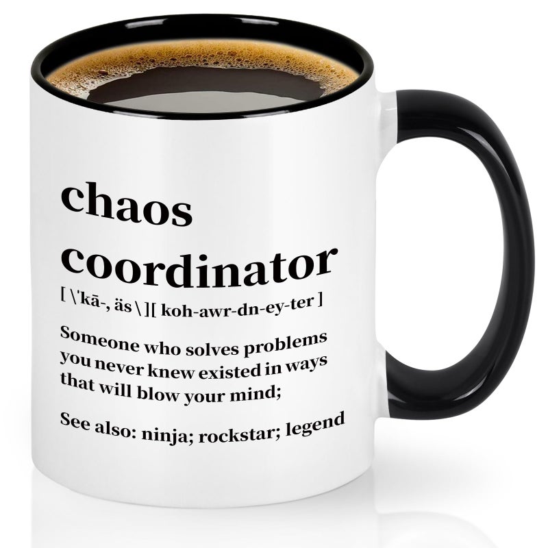 Cabtnca Chaos Coordinator Mug Gifts Office Gifts for Coworkers Boss Coffee Mugs Women TeacherCoworkerBoss 11Oz Black Handle