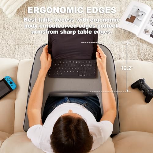 cooloo8 Lap Desk Pillow for Bed, Soft Arm Rest Pillow, Reading Lap Pillow, Memory Foam Reading Pillow, Laptop Lap Desk for arms for Reading, Working in Bed Couch(Grey) - Image 3