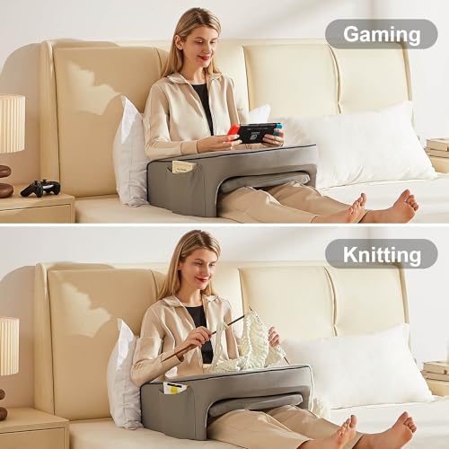 cooloo8 Lap Desk Pillow for Bed, Soft Arm Rest Pillow, Reading Lap Pillow, Memory Foam Reading Pillow, Laptop Lap Desk for arms for Reading, Working in Bed Couch(Grey) - Image 2