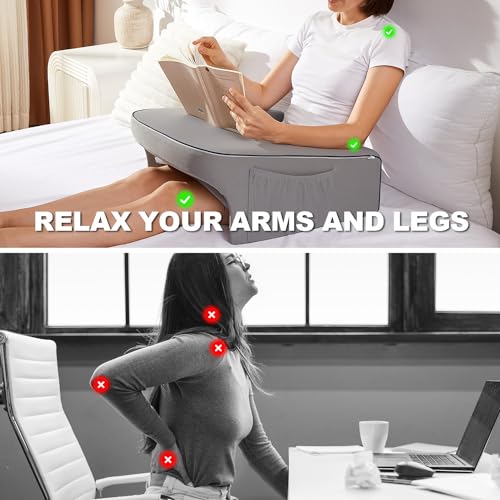 cooloo8 Lap Desk Pillow for Bed, Soft Arm Rest Pillow, Reading Lap Pillow, Memory Foam Reading Pillow, Laptop Lap Desk for arms for Reading, Working in Bed Couch(Grey) - Image 4