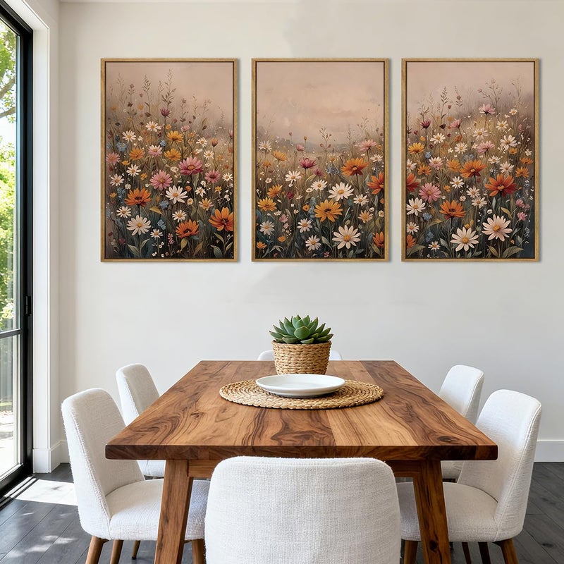 IARTTOP Extra Large Botanical Brown Framed Wall Art 24x36 Inch Set of 3 Vintage wildflower Art Prints Calming Nature Floral Landscape Wall Decor for Living Room Dining room Bedroom - Image 2
