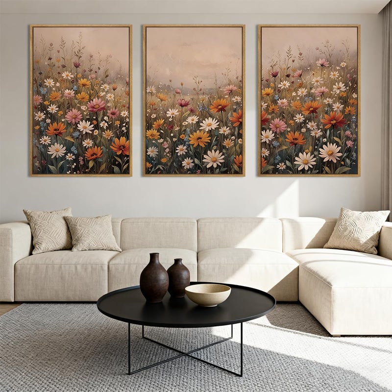 IARTTOP Extra Large Botanical Brown Framed Wall Art 24x36 Inch Set of 3 Vintage wildflower Art Prints Calming Nature Floral Landscape Wall Decor for Living Room Dining room Bedroom - Image 5