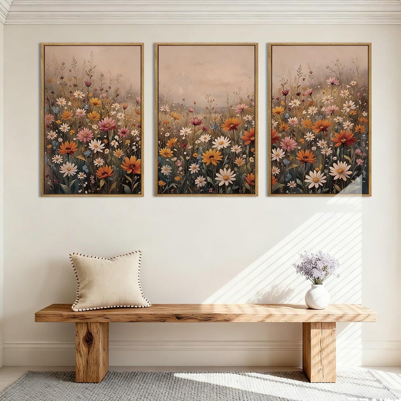 IARTTOP Extra Large Botanical Brown Framed Wall Art 24x36 Inch Set of 3 Vintage wildflower Art Prints Calming Nature Floral Landscape Wall Decor for Living Room Dining room Bedroom - Image 3