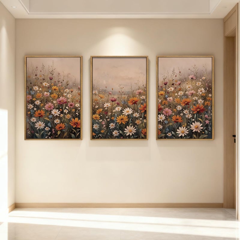 IARTTOP Extra Large Botanical Brown Framed Wall Art 24x36 Inch Set of 3 Vintage wildflower Art Prints Calming Nature Floral Landscape Wall Decor for Living Room Dining room Bedroom - Image 4
