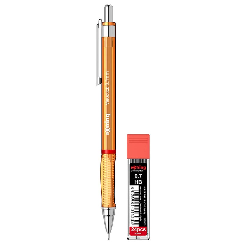 Rotring Visuclick Orange Mechanical Pencil 07mm for Drawing Writing Sketching Transparent ABS Plastic Body 12 HB Polymer Leads - Image 1
