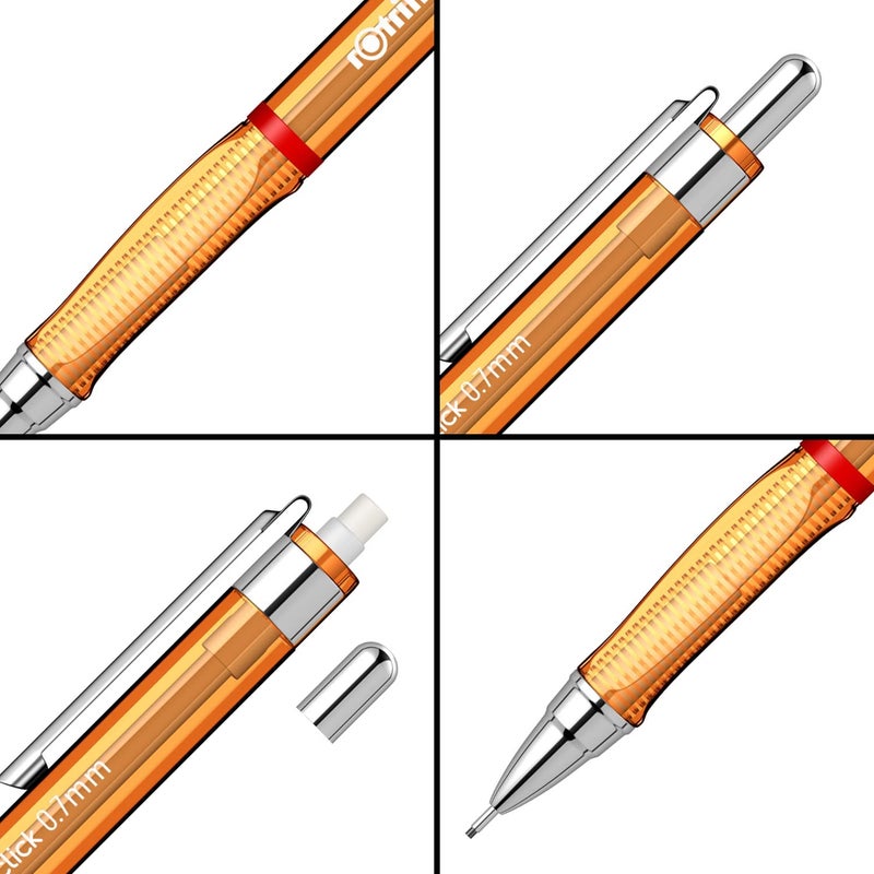 Rotring Visuclick Orange Mechanical Pencil 07mm for Drawing Writing Sketching Transparent ABS Plastic Body 12 HB Polymer Leads - Image 3