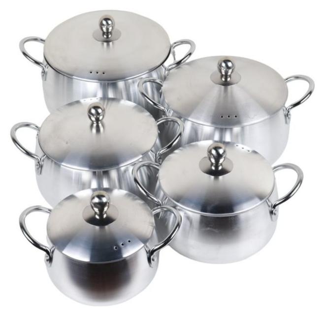 HOMEVEO 5 Piece Silver Aluminum Cookware Set - Image 1