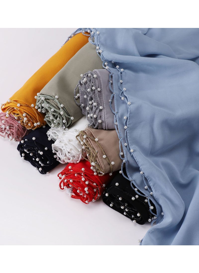 KUYING - Pearl Chiffon Unique Craft Muslim Scarf - Image 1