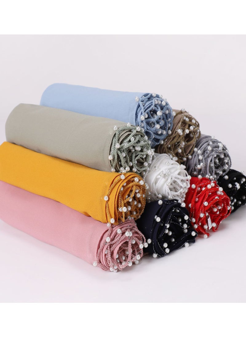 KUYING - Pearl Chiffon Unique Craft Muslim Scarf - Image 1