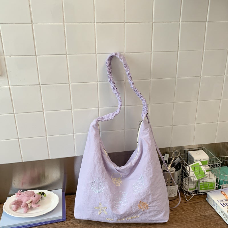 Korean Style Casual Canvas Crossbody Bag with Embroidery - Image 2
