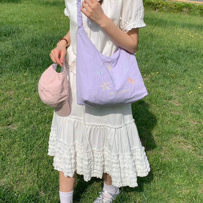 Korean Style Casual Canvas Crossbody Bag with Embroidery - Image 3