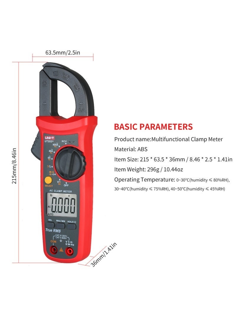 UNI-T UNI-T UT202+ 4000 Counts Digital Clamp Meter True RMS Multimeter Clamp Ammeter Voltage Meter NCV Test Universal Meter Tester AC Current Clamp Tester - Image 5