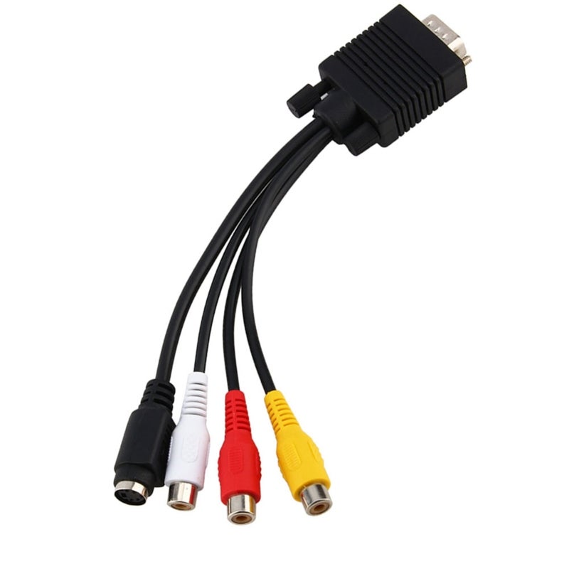 VGA To S Video Converter: 15 Pin Male To 4 Pin Female S-Video & RCA Jack - Dual Output For Laptops Desktops With TV-Out Enabled VGA Cards - Image 1