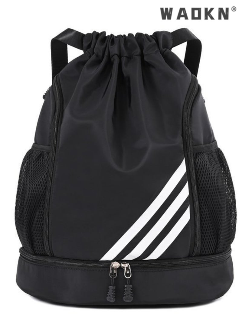 WAOKN Waterproof Basketball Football Bundle Pocket Pull Rope Backpack Light Folding Travel Sports Easy Backpack Fitness Outdoors, Drawstring Backpack Resistant String Bag Swimming Gym Sports for Women Men  - Image 1