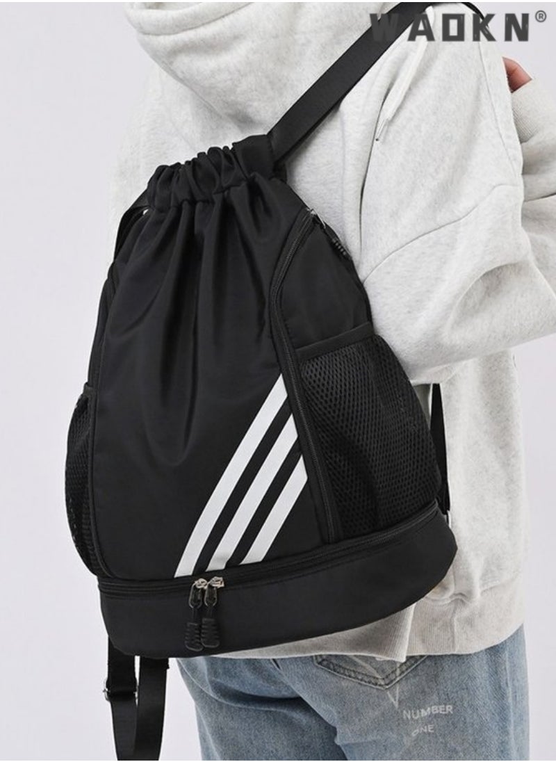 WAOKN Waterproof Basketball Football Bundle Pocket Pull Rope Backpack Light Folding Travel Sports Easy Backpack Fitness Outdoors, Drawstring Backpack Resistant String Bag Swimming Gym Sports for Women Men  - Image 5