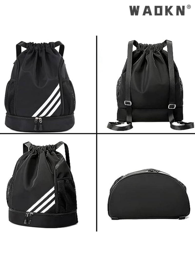 WAOKN Waterproof Basketball Football Bundle Pocket Pull Rope Backpack Light Folding Travel Sports Easy Backpack Fitness Outdoors, Drawstring Backpack Resistant String Bag Swimming Gym Sports for Women Men  - Image 4