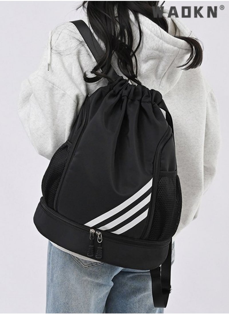 WAOKN Waterproof Basketball Football Bundle Pocket Pull Rope Backpack Light Folding Travel Sports Easy Backpack Fitness Outdoors, Drawstring Backpack Resistant String Bag Swimming Gym Sports for Women Men  - Image 2