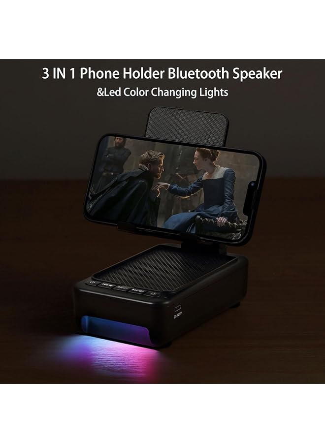 erorex Cell Phone Stand With Wireless Bluetooth Speaker And Led Color Changing Light Wireless Bluetooth Speaker Tablet Holder Kitchen Gadgets Desk Mic Charging Stand Compatible For Phones And Tablet  - Image 2