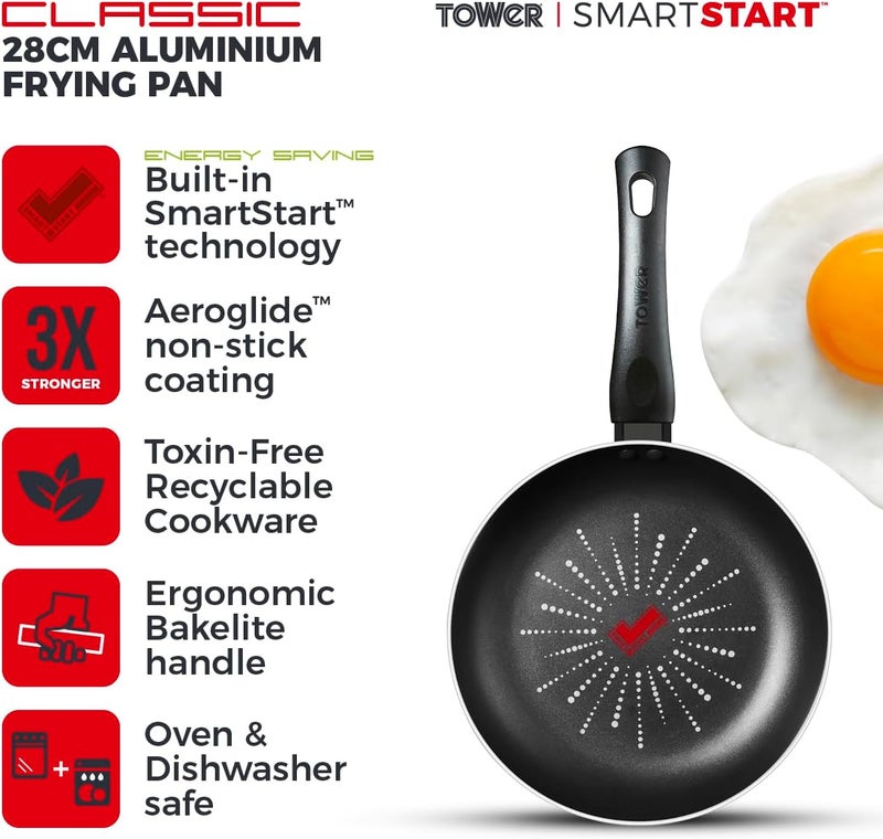 Tower T700301 SmartStart Classic 28cm Aluminium Frying Pan with Aeroglide Non-Stick Coating - Image 2