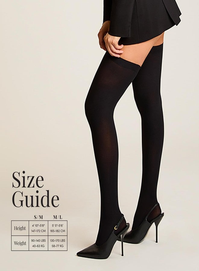 commando Up All Night Opaque Thigh Highs | Matte Microfiber Hold-Up Stockings with Dig-Free Silicone Band | Seamless Design | Black, Small-Medium - Image 5