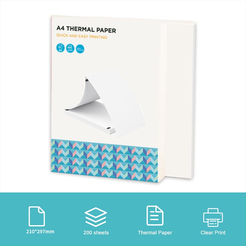 ورق حراري A4 200 ورقة ورقة طباعة مطوية ريشية لطابعة حرارية L81/A81/A80 متوافقة مع PeriPage A40 خالية من BPF ومقاوم للماء والزيت الحجم - 210×297 مم (8.3×11.7 بوصة) - Image 5