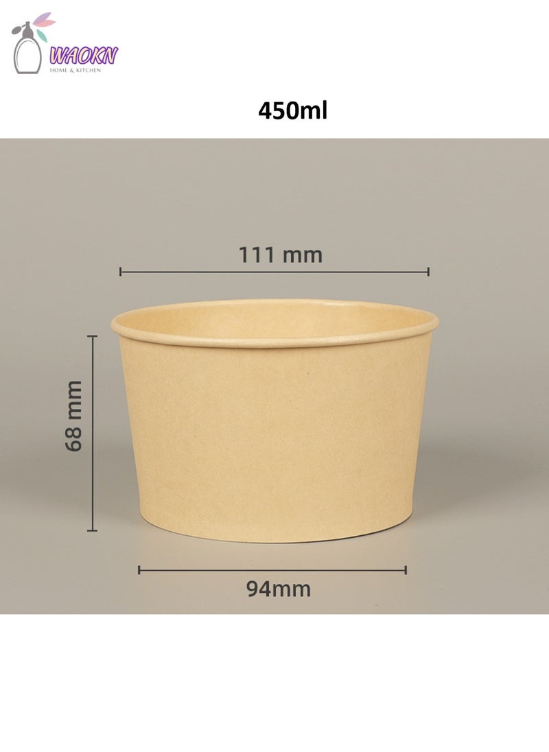 WAOKN - 50-Piece Disposable Paper Bowl With Cover, Thickened Wood Pulp Food Box, Takamatsu Paper Packing Box, 450Ml - Image 1