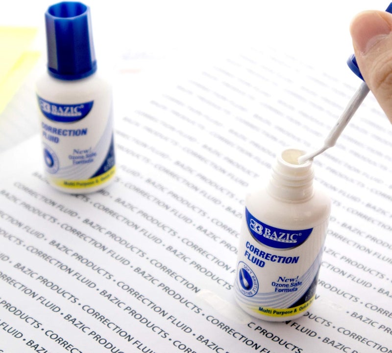 Bazic Products Correction Fluid (0.7 oz / 20 ml), Soft Bristle Brush Applicator, Instant Corrections Pen White Out Wipe Out Liquid (2/Pack), 24-Packs - Image 5