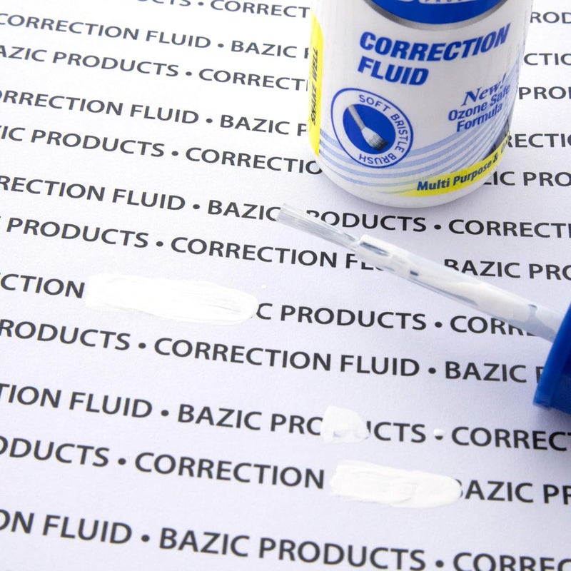 Bazic Products Correction Fluid (0.7 oz / 20 ml), Soft Bristle Brush Applicator, Instant Corrections Pen White Out Wipe Out Liquid (2/Pack), 24-Packs - Image 4