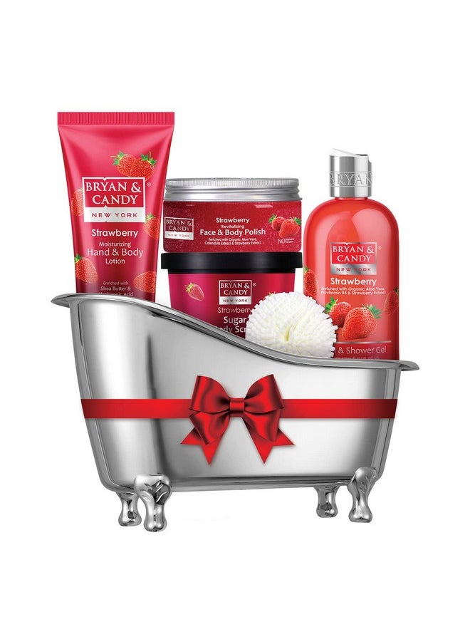 BRYAN & CANDY - Strawberry Bath Tub Kit Gift Set For Women And Men | Complete Home Spa Experience (Shower Gel, Hand & Body Lotion, Sugar Scrub, Body Polish| 100% Vegan, Sls & Paraben Free | - Image 1