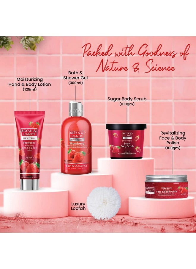 BRYAN & CANDY - Strawberry Bath Tub Kit Gift Set For Women And Men | Complete Home Spa Experience (Shower Gel, Hand & Body Lotion, Sugar Scrub, Body Polish| 100% Vegan, Sls & Paraben Free | - Image 1