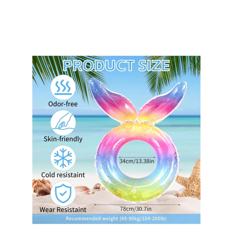 Barakah Swimming Ring Adults Teenagers- Mermaid Swimming Float Rubber Ring, Inflatable Ring Pool Floats, Floating Ring Summer Pool Beach Supplies Pool Tubes Party Water Sports Toy - Image 2