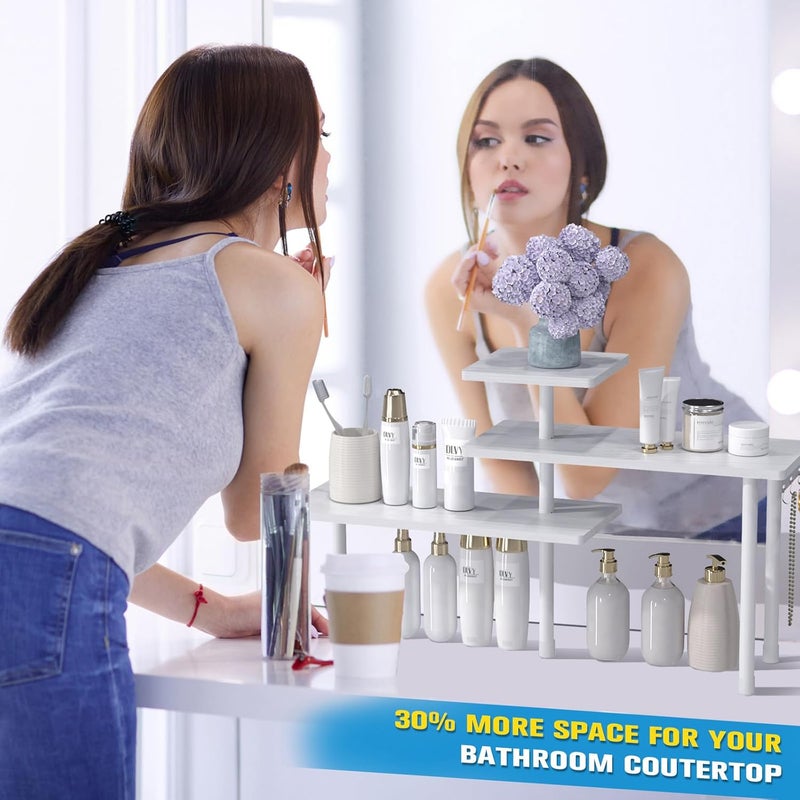 JayRex Bathroom Organizer Countertop Corner Shelf, 3 Tier Moveable Organizer for Make Up, Dresser Table, Desktop (White) - Image 3