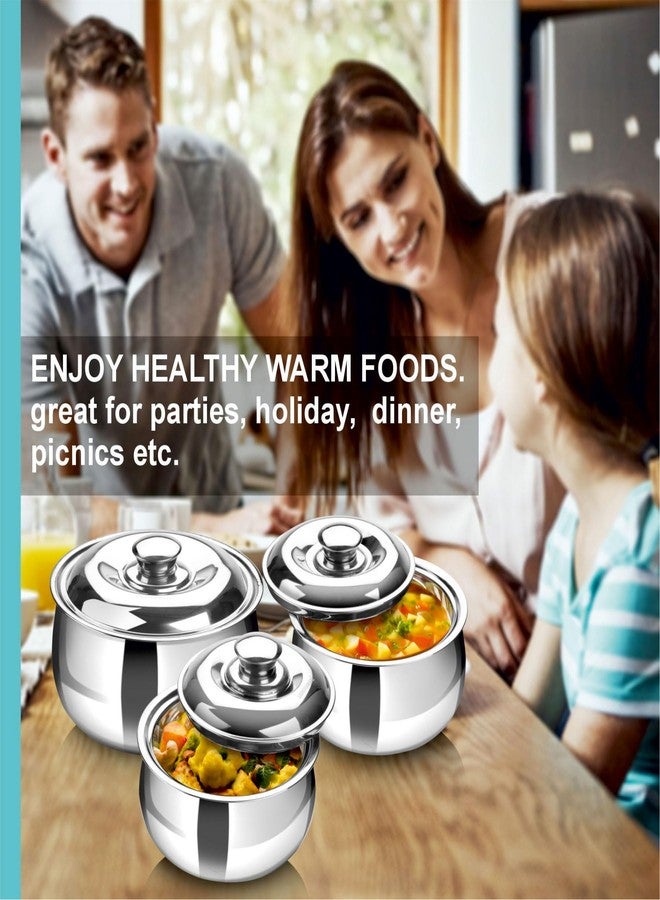 Signoraware SIGNORA WARE Large Insulated Casserole Dish with Lid Set of 3. Stainless steel Hot Pot Food Warmer/Cooler -Thermal Soup/Salad Serving Bowl Stainless Steel Hot Food Container-Best Gift Set for Moms - Image 5