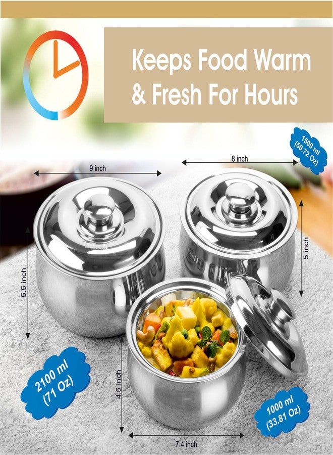 Signoraware SIGNORA WARE Large Insulated Casserole Dish with Lid Set of 3. Stainless steel Hot Pot Food Warmer/Cooler -Thermal Soup/Salad Serving Bowl Stainless Steel Hot Food Container-Best Gift Set for Moms - Image 3