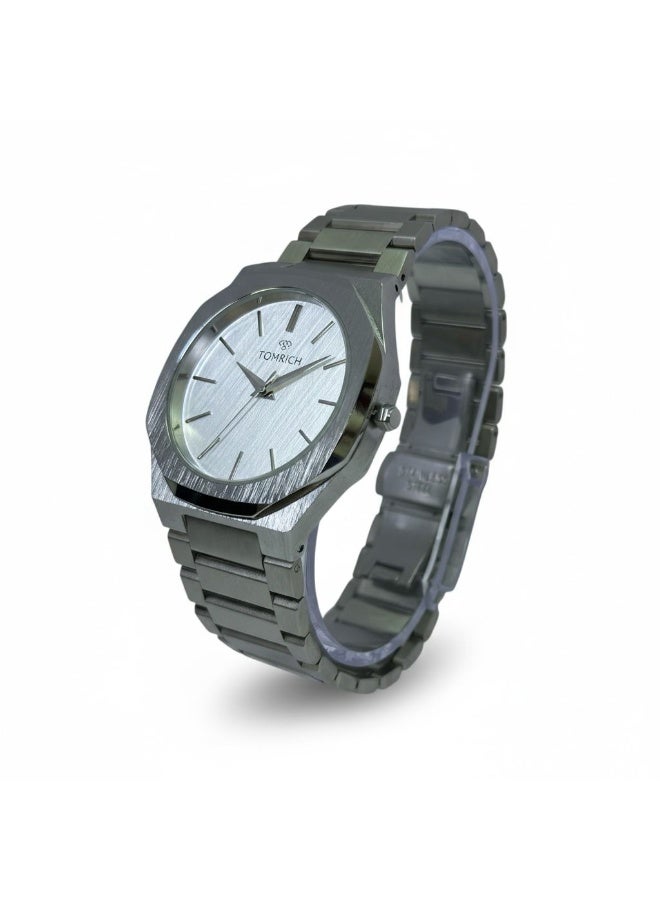 Tomrich Crest Men’s Stainless Steel Watch Silver white Dial Quartz Analog - Image 2