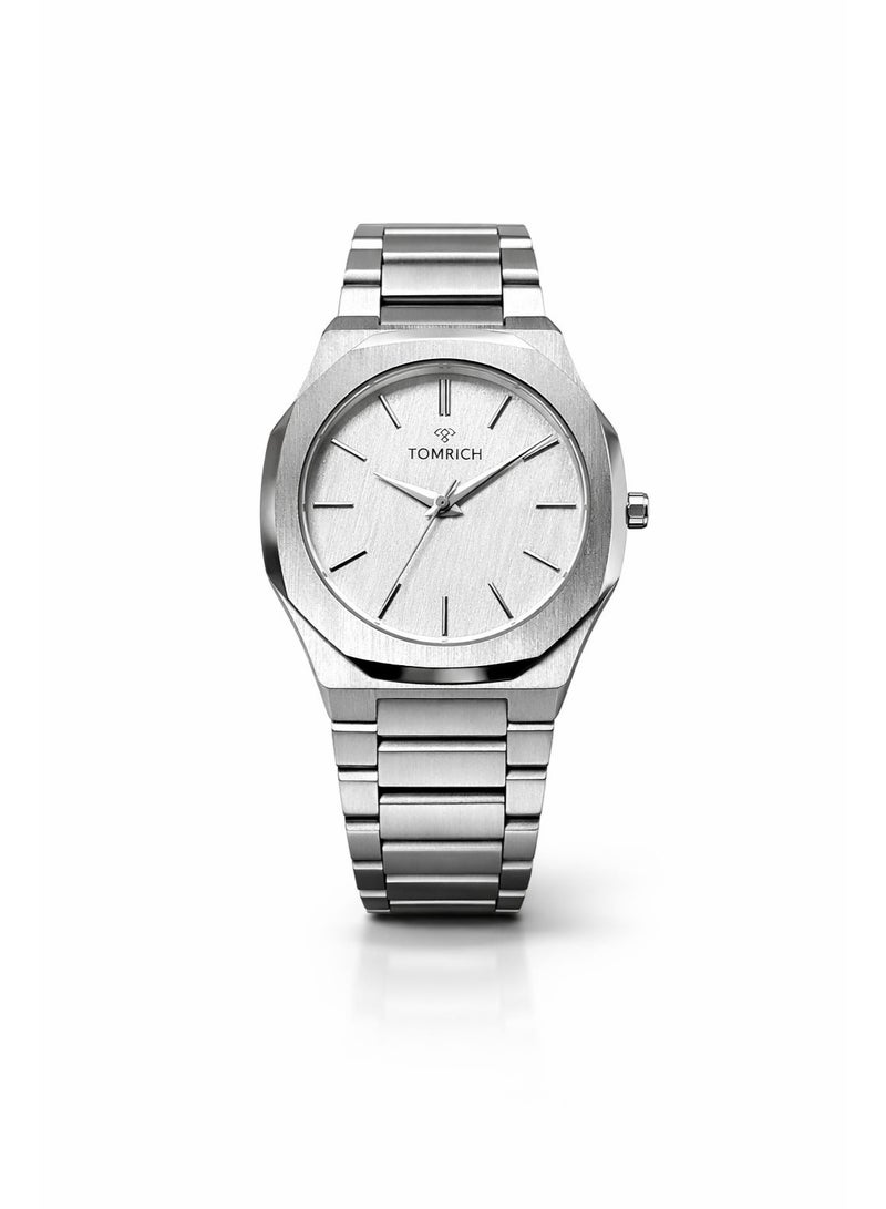 Tomrich Crest Men’s Stainless Steel Watch Silver white Dial Quartz Analog - Image 1