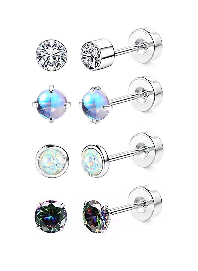 Beyond 4 Pairs Loose Diamonds Earrings Set for Women, Anti Rust and Anti Fading Hypoallergenic Screw buckle Earrings, Fashion Jewelry Gift (Color)  - Image 1