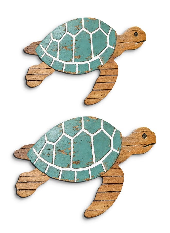 Pigort Wooden Turtle Wall Decor - Beach Bathroom Decor -Farmhouse Coastal Ornaments for Pool, Home, Lake House, Bathroom, Garden – Beach Theme Art Decorations (Blue-2) - Image 1