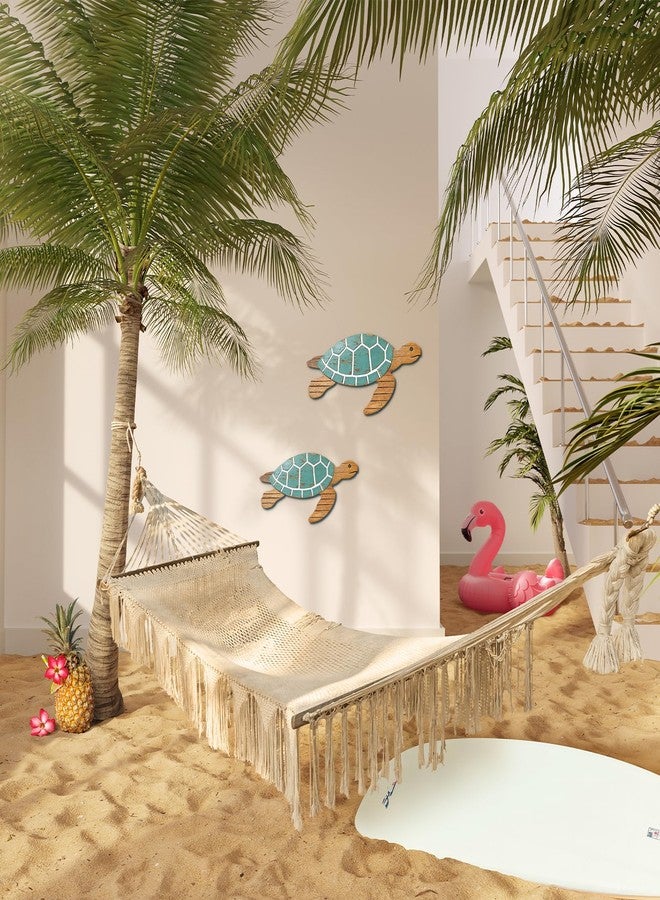 Pigort Wooden Turtle Wall Decor - Beach Bathroom Decor -Farmhouse Coastal Ornaments for Pool, Home, Lake House, Bathroom, Garden – Beach Theme Art Decorations (Blue-2) - Image 4