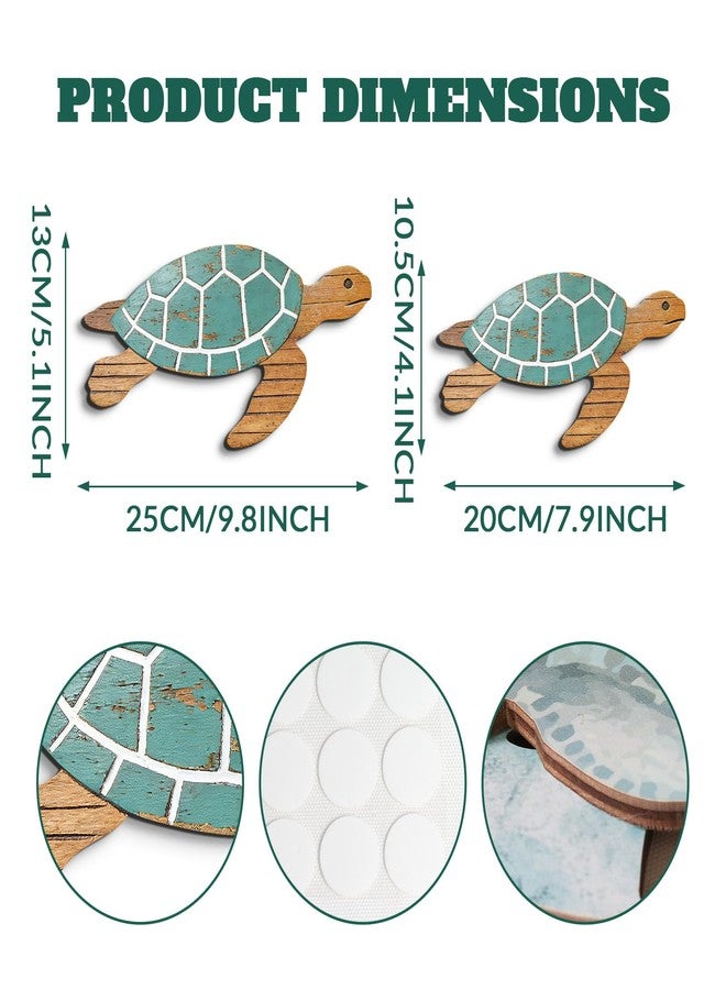 Pigort Wooden Turtle Wall Decor - Beach Bathroom Decor -Farmhouse Coastal Ornaments for Pool, Home, Lake House, Bathroom, Garden – Beach Theme Art Decorations (Blue-2) - Image 2