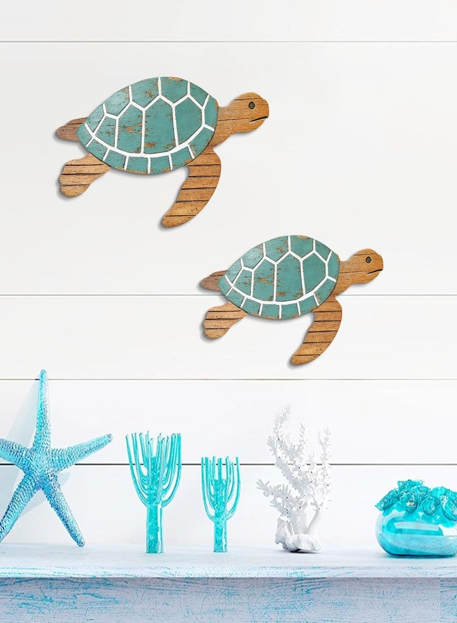 Pigort Wooden Turtle Wall Decor - Beach Bathroom Decor -Farmhouse Coastal Ornaments for Pool, Home, Lake House, Bathroom, Garden – Beach Theme Art Decorations (Blue-2) - Image 3