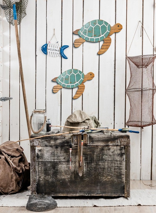 Pigort Wooden Turtle Wall Decor - Beach Bathroom Decor -Farmhouse Coastal Ornaments for Pool, Home, Lake House, Bathroom, Garden – Beach Theme Art Decorations (Blue-2) - Image 5