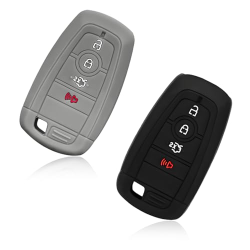 KVAEY 2 PCS Silicone Key Fob Cover Automotive Smart 5 Buttons Remote Key Fob Protective Cover Universal Remote Key Protector for F150 F250 F350 F450 F550 Bronco Car Accessories BlackGray - Image 1