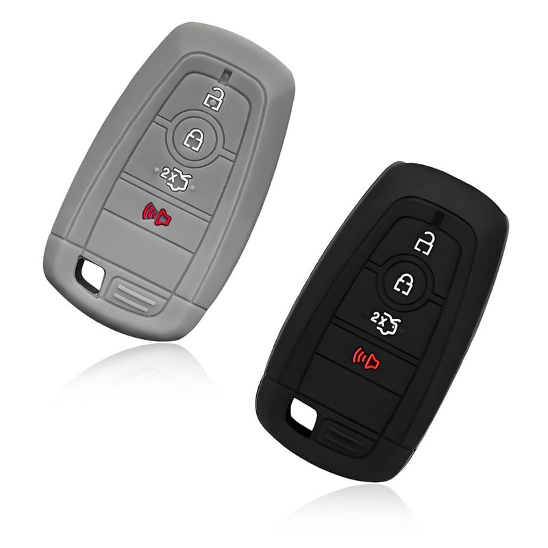 KVAEY 2 PCS Silicone Key Fob Cover Automotive Smart 5 Buttons Remote Key Fob Protective Cover Universal Remote Key Protector for F150 F250 F350 F450 F550 Bronco Car Accessories BlackGray - Image 3