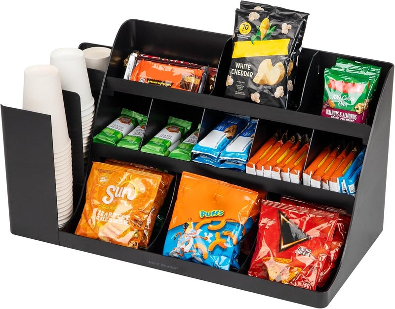 Mind Reader Cup and Condiment Station, Countertop Organizer, Coffee Bar, Kitchen, Stirrers, 24"L x 11.5"W x 12.5"H, Black - Image 5