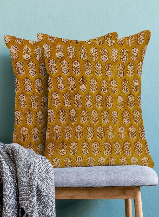 AEIOAE Mustard Yellow Pillow Covers 18x18 Inch Set of 2, Boho Spring Vintage Floral Throw Pillows Case, Flower Rustic Seasonal Summer Outdoor Decorative Farmhouse Decor Cushion Covers for Sofa Couch - Image 2