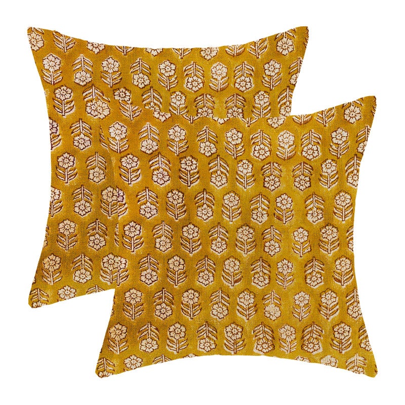 AEIOAE Mustard Yellow Pillow Covers 18x18 Inch Set of 2, Boho Spring Vintage Floral Throw Pillows Case, Flower Rustic Seasonal Summer Outdoor Decorative Farmhouse Decor Cushion Covers for Sofa Couch - Image 1